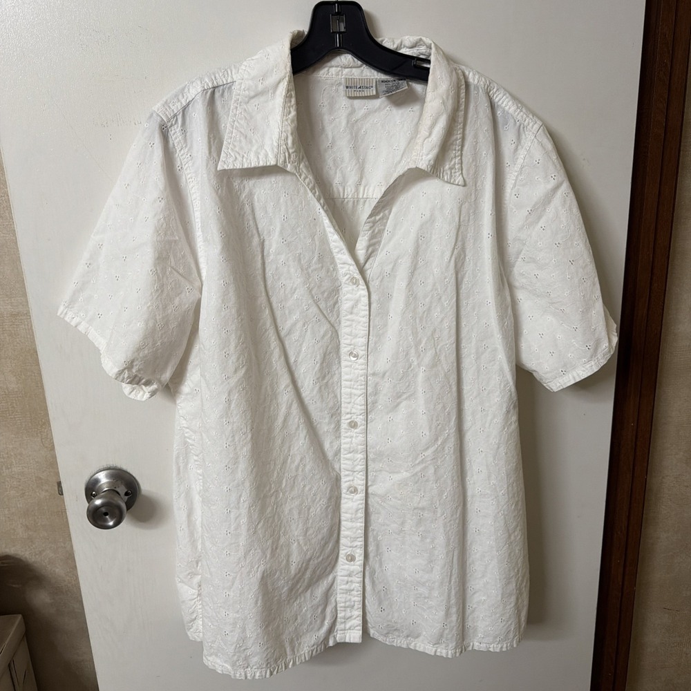 White Stag Women's Plus 22W 24W White Eyelet Button Blouse